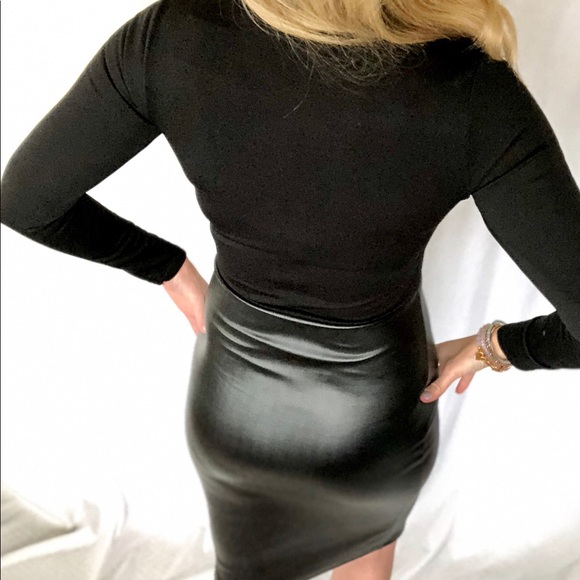 ✨Just In!✨Long Sleeve Vegan Leather Black Dress - Picture 3 of 6